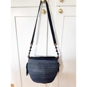 Vintage Woven Sisal Crossbody Bucket Bag